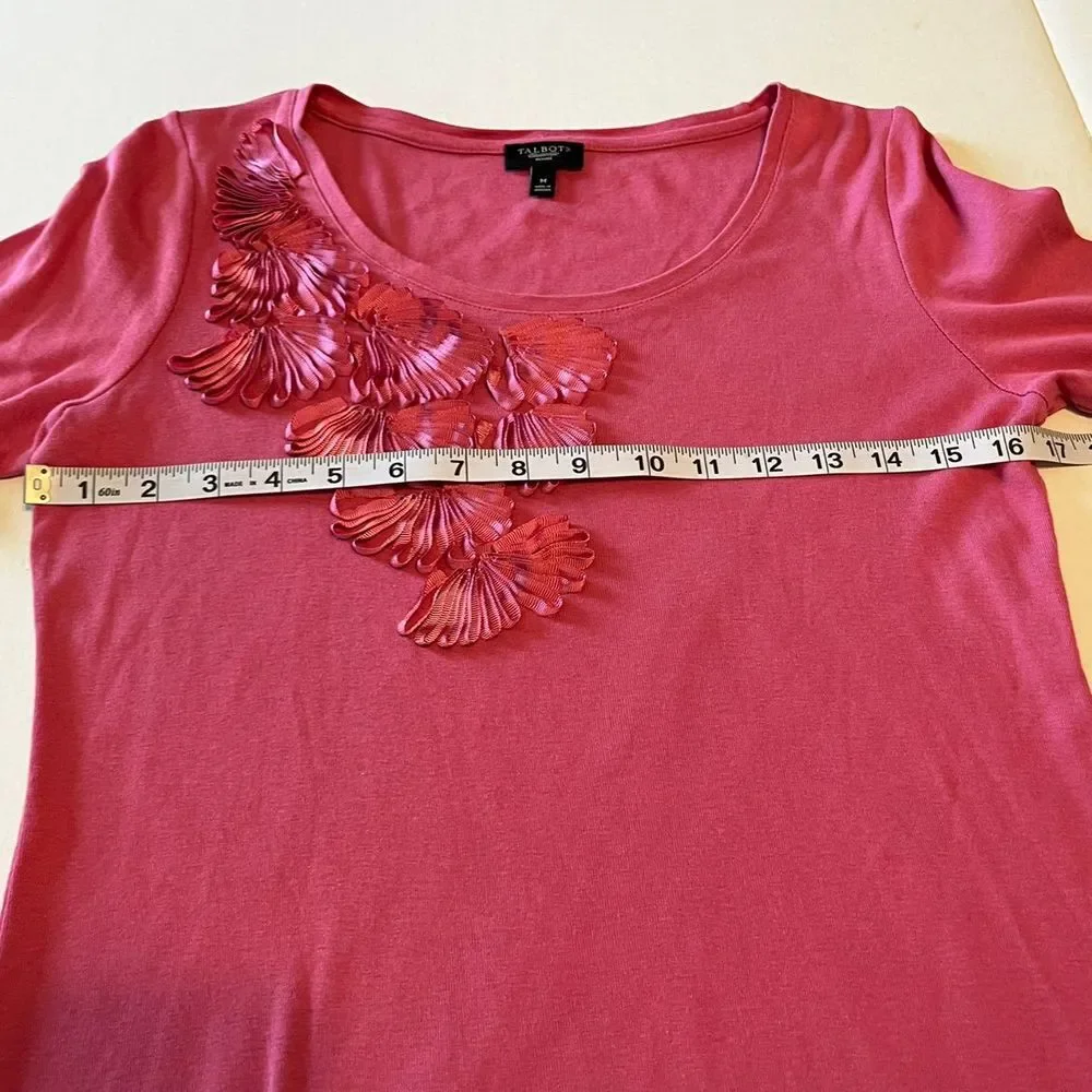 Talbots Petites pink‎ ribbon design half sleeve size medium M shirt